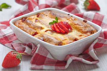 Strawberry crepes roll baked in cheesecake