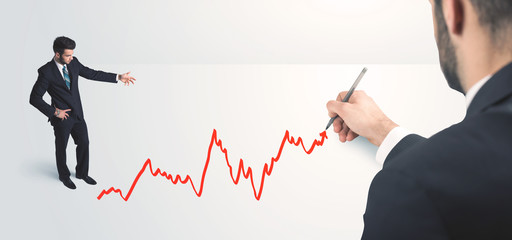 Business person looking at line drawn by hand