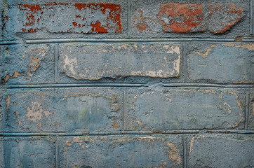Detail  close up of an old uneven brick wall.