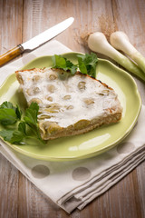 cake with leek and cheese