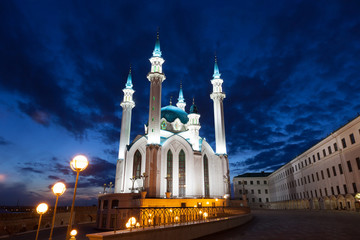 Qol Sharif mosque in Kazan, Russia with night illumination