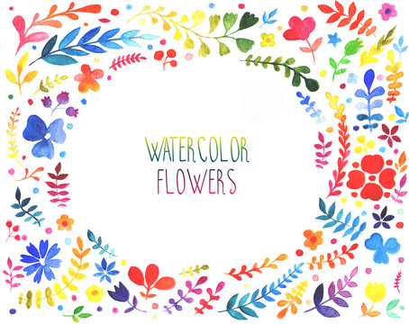 Watercolor flowers frame set