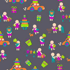 Seamless vector background,shopping people