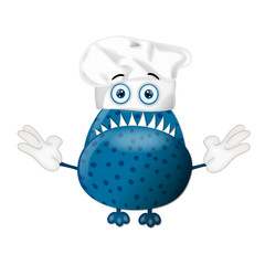 Funny monster cook cooking chef hat cartoon illustration childre