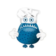 Funny monster cook cooking chef hat cartoon illustration childre