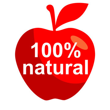 Icono texto 100% natural en manzana roja