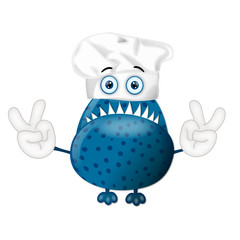 Funny monster cook cooking chef hat cartoon illustration childre