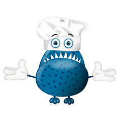 Funny monster cook cooking chef hat cartoon illustration childre