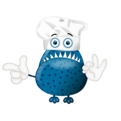 Funny monster cook cooking chef hat cartoon illustration childre
