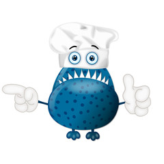 Funny monster cook cooking chef hat cartoon illustration childre