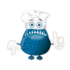 Funny monster cook cooking chef hat cartoon illustration childre