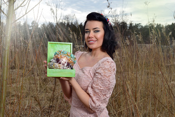 The beautiful woman with accessories for hair