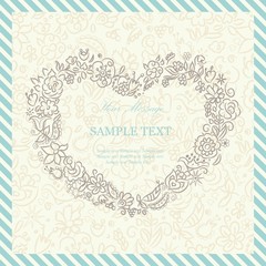 Love card with hand drawn floral heart. Valentine's Day greeting