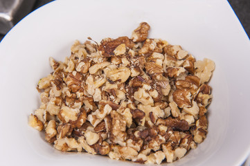 Bowl of hazelnuts snack food