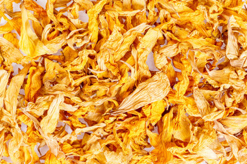 Closeup on dried sunflower petals: for tea, alternative medicine
