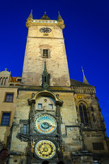 The town hall clock tower of Prague by night