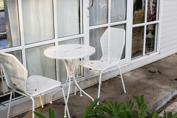 metal white chair and table