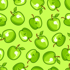 Seamless pattern with stylized fresh ripe apples