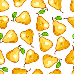 Seamless pattern with stylized fresh ripe pears