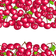 Background design with stylized fresh ripe cherries