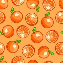 Seamless pattern with stylized fresh ripe oranges