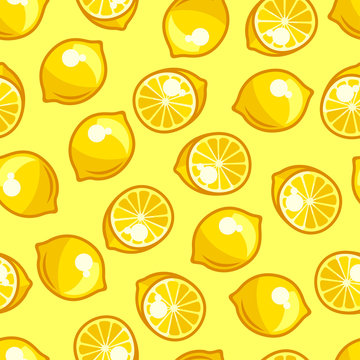 Seamless pattern with stylized fresh ripe lemons