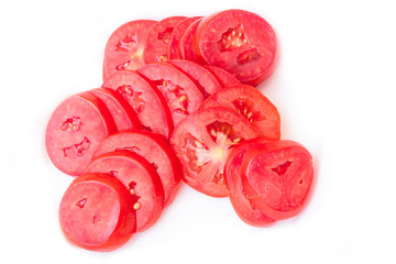 fresh tomato slices isolated on white