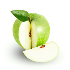 green apple on the isolated white background