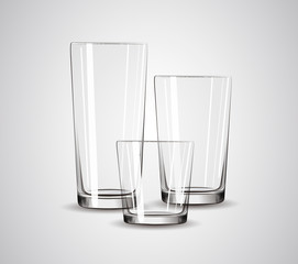 Transparent glass set isolated composition.