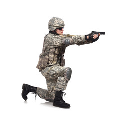 soldier shoots a gun