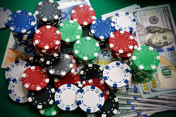 poker chips and money
