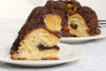 closeup slice italian chocolate Panettone