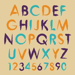 Vintage vector alphabet typography set with numbers.