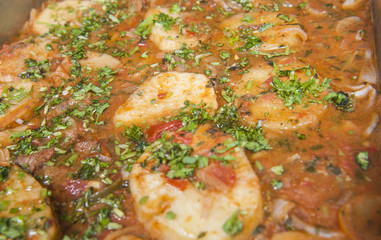 Oriental potato dish at a restaurant buffet