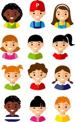 Vector illustration child face icons in colorful style