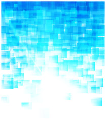 Geometric blue background.