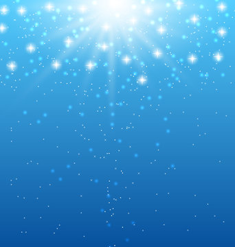 Abstract blue background with sunbeams and shiny stars © -=MadDog=-