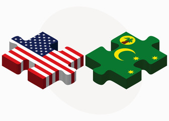 USA and Cocos (Keeling) Islands Flags in puzzle