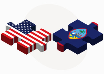 USA and Guam Flags in puzzle