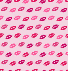 Seamless Texture with Traces of Kisses, Pink Romantic Pattern