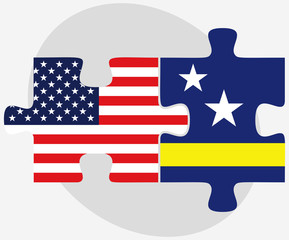 USA and Curacao Flags in puzzle
