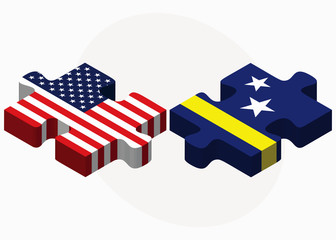 USA and Curacao Flags in puzzle