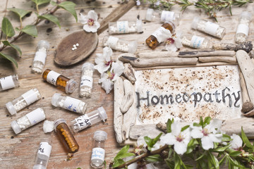 Homeopathic bottles and Pills - obrazy, fototapety, plakaty