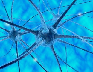 Nerve cells 3d abstract render blue illustration.