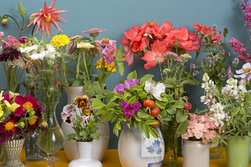flowers in vintage vases