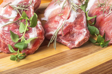 Fresh raw meat on wooden table