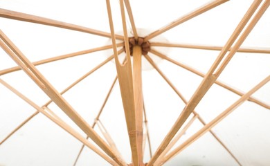 Under of White Umbrella with Wood Splines