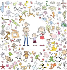 Вектор детский каракули счастливой семьи