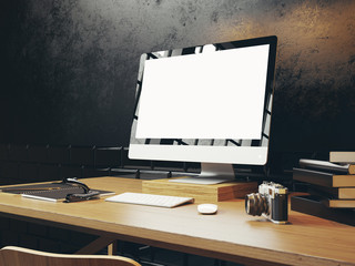 Mock up of generic design computer screen. Workspace in the blac