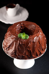 chocolate cake on a black background.